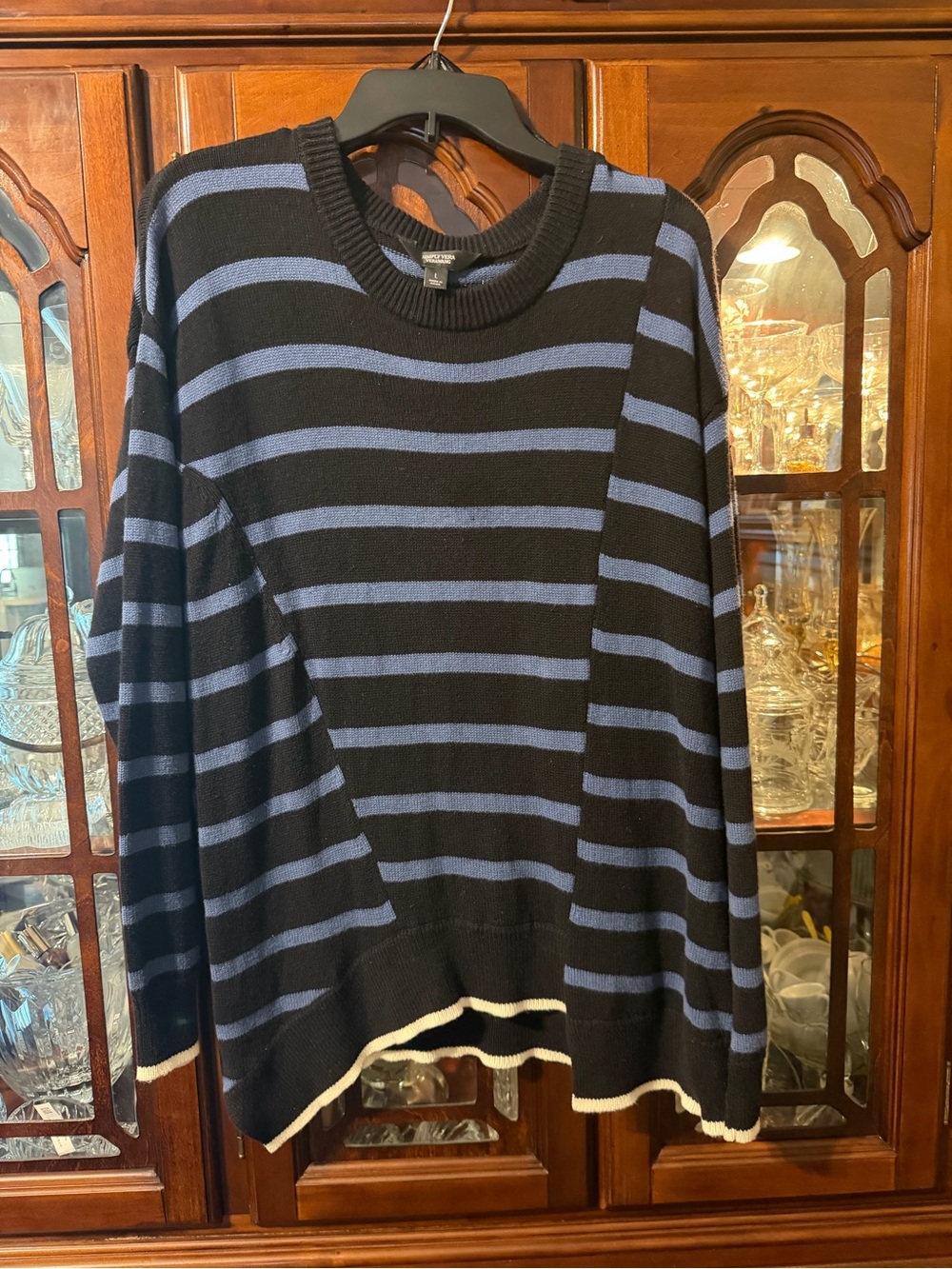Women’s Simply Vera Black and Blue Stripe Crewneck Sweater